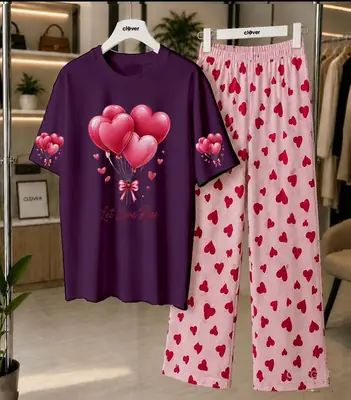 2 Pcs Women's Stitched Cotton Jersey Printed Night Suit