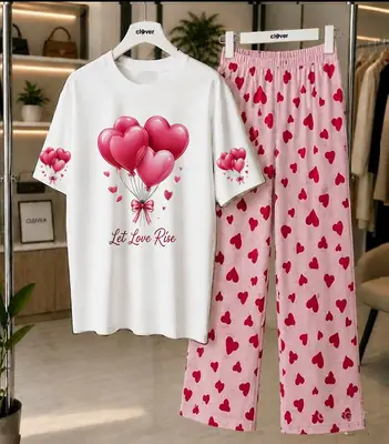 2 Pcs Women's Stitched Cotton Jersey Printed Night Suit