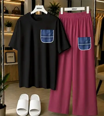 2 Pcs Women's Stitched Jersey Printed Night Suit