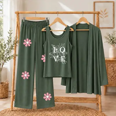 3 Pcs Women's Stitched Jersey Printed Night Suit