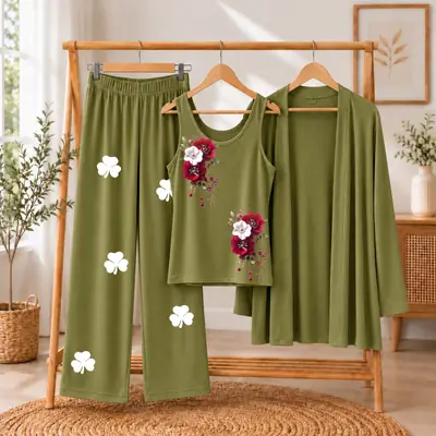 3 Pcs Women's Stitched Jersey Printed Night Suit