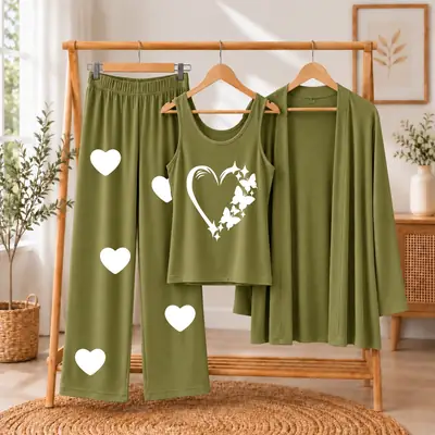 3 Pcs Women's Stitched Jersey Printed Night Suit