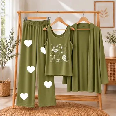 3 Pcs Women's Stitched Jersey Printed Night Suit