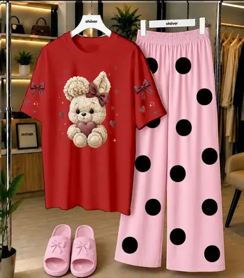 2 Pcs Women's Stitched Cotton Jersey Printed Night Suit