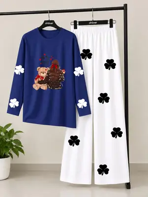 2 Pcs Women's Stitched Jersey Printed Night Suit