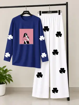 2 Pcs Women's Stitched Jersey Printed Night Suit