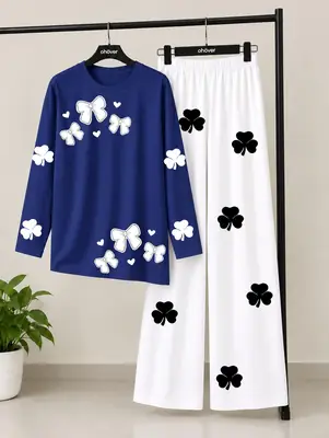 2 Pcs Women's Stitched Jersey Printed Night Suit