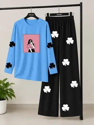 2 Pcs Women's Stitched Jersey Printed Night Suit