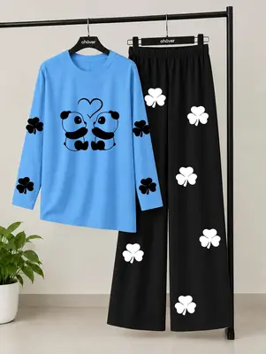 2 Pcs Women's Stitched Jersey Printed Night Suit