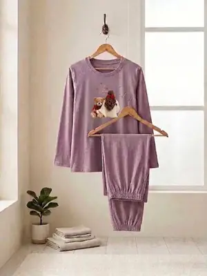 2 Pcs Women's Stitched Jersey Printed Night Suit