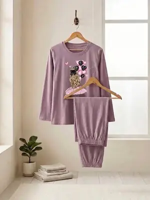 2 Pcs Women's Stitched Jersey Printed Night Suit