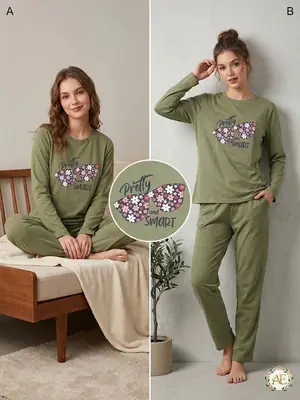2 Pcs Women's Stitched Jersey Printed Night Suit