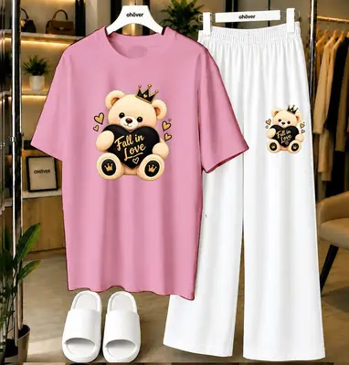 2 Pcs Women's Stitched Jersey Printed Night Suit