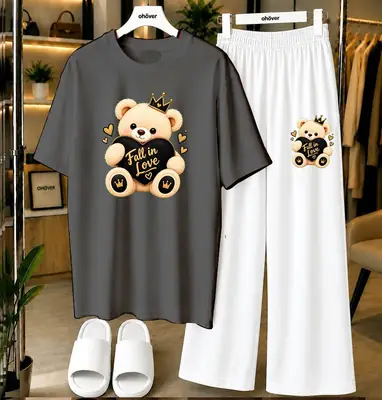 2 Pcs Women's Stitched Jersey Printed Night Suit