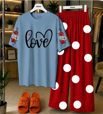 2 Pcs Women's Stitched Jersey Printed Night Suit