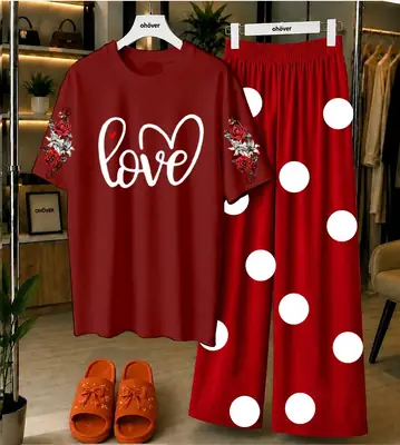 2 Pcs Women's Stitched Jersey Printed Night Suit