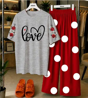 2 Pcs Women's Stitched Jersey Printed Night Suit