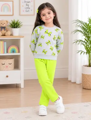2 Pcs Girl's Fleece Printed Tracksuit