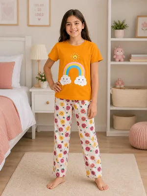 Kids Night Suit Dreamy Dots Cotton Yellow 1-10Yrs thumbnail 4