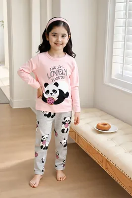 Kids Night Suit Pink Panda Print Cotton 1-10Yrs thumbnail 4