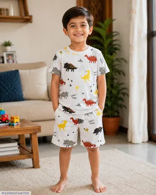 2 Pcs Girl's Stitched Cotton Jersey Printed Pajama And Shirt