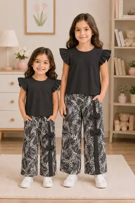 2 Pcs Girl's Stitched Cotton Jersey Printed Pajama And Shirt thumbnail 4