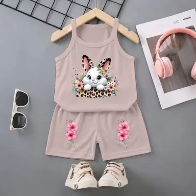 2 Pcs Girl's Stitched Jersey Printed Lounge Set