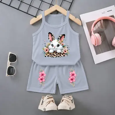 2 Pcs Girl's Stitched Jersey Printed Lounge Set thumbnail 4