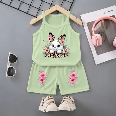 2 Pcs Girl's Stitched Jersey Printed Lounge Set