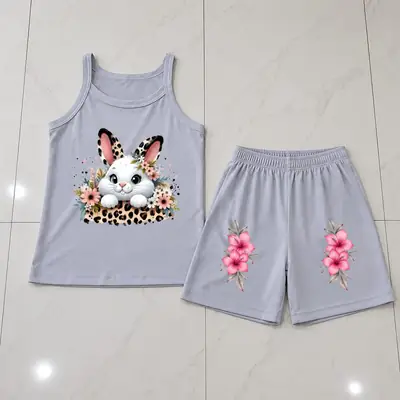 2 Pcs Girl's Stitched Jersey Printed Lounge Set thumbnail 3