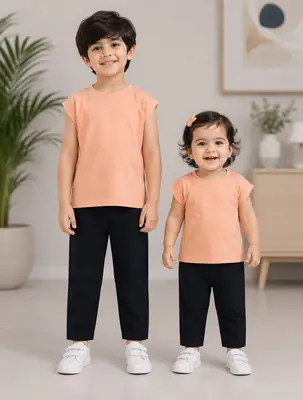 2 Pcs Girl's Stitched Jersey Plain Pajama And Shirt