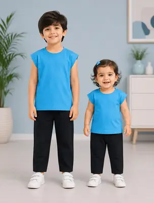 2 Pcs Girl's Stitched Jersey Plain Pajama And Shirt thumbnail 3