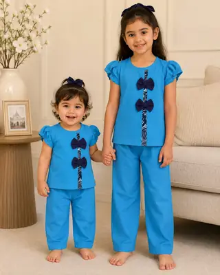 2 Pcs Girl's Stitched Jersey Printed Pajama And Shirt