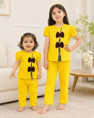 2 Pcs Girl's Stitched Jersey Printed Pajama And Shirt