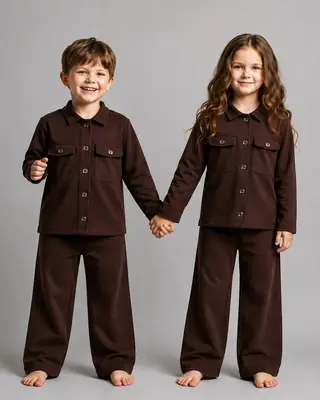 2 Pcs Girl's Stitched Cotton Jersey Plain Pajama And Shirt