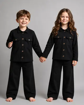 2 Pcs Girl's Stitched Cotton Jersey Plain Pajama And Shirt