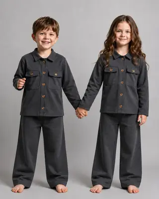 2 Pcs Girl's Stitched Cotton Jersey Plain Pajama And Shirt thumbnail 3
