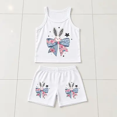 2 Pcs Girl's Stitched Jersey Printed Pajama And Shirt thumbnail 2