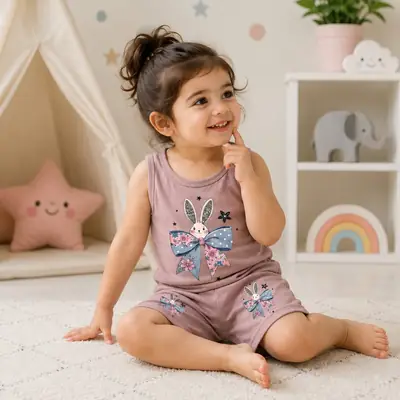 2 Pcs Girl's Stitched Jersey Printed Pajama And Shirt