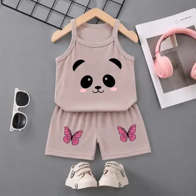 2 Pcs Unisex Jersey Printed T-Shirt And Shorts Set