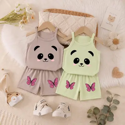 2 Pcs Unisex Jersey Printed T-Shirt And Shorts Set thumbnail 2