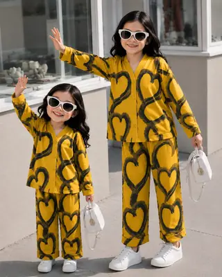 2 Pcs Girl's Cotton Jersey Printed Co-ord Set