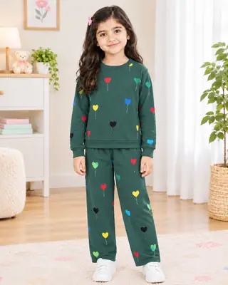2 Pcs Girl's Fleece Printed Shirt And Trouser Suit