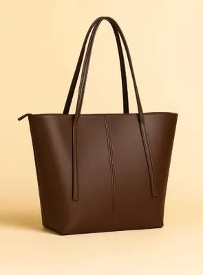 Brown Faux Leather Tote Bag for Women thumbnail 2