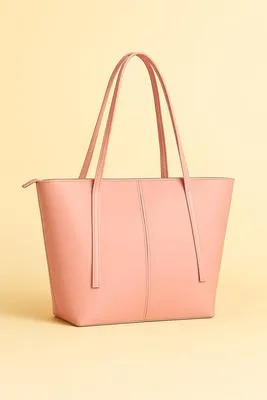 Pink Faux Leather Tote Bag for Girls Daily Use thumbnail 2