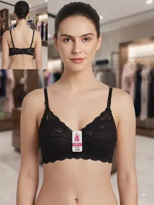 Jersey Chikan Embroidered Lightweight And Breathable Bra Top thumbnail 3