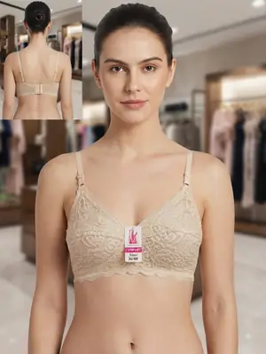 Jersey Chikan Embroidered Lightweight And Breathable Bra Top thumbnail 3