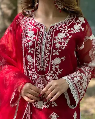 3 Pcs Women's Stitched Organza Embroidered Suit thumbnail 2