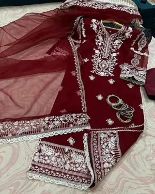 3 Pcs Women's Stitched Organza Embroidered Suit thumbnail 5