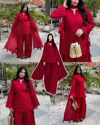 3 Pcs Women's Stitched Cotton Lawn Plain Suit